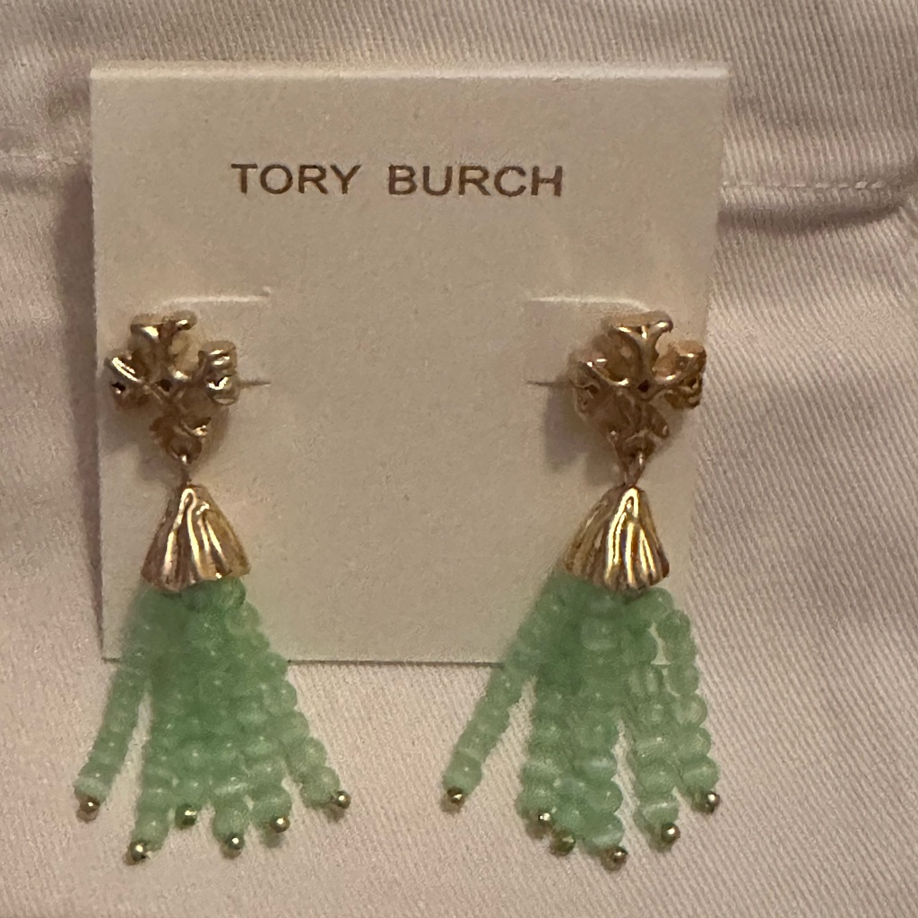 Tory Burch Jade Gold Tassel Earrings Nwt 77$